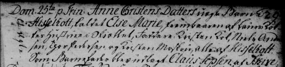 1788 baptism of Else Marie, illegitimate daughter of Anne Christensdatter in Hesselholt Huse, Storarden parish