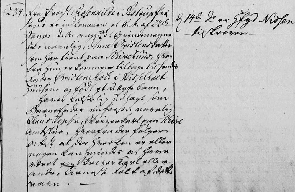 1789 journal entry for a case regarding Anne Christensdatter in Hesselholt