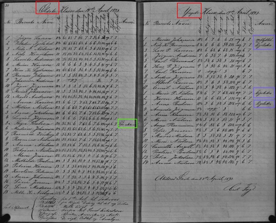 Exam Record from Abildro Skole April 1893