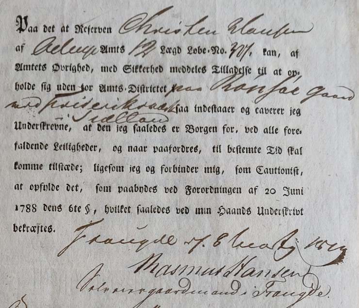 Danish County Records: Letter of Guarantee for a Removed Reserve Soldier