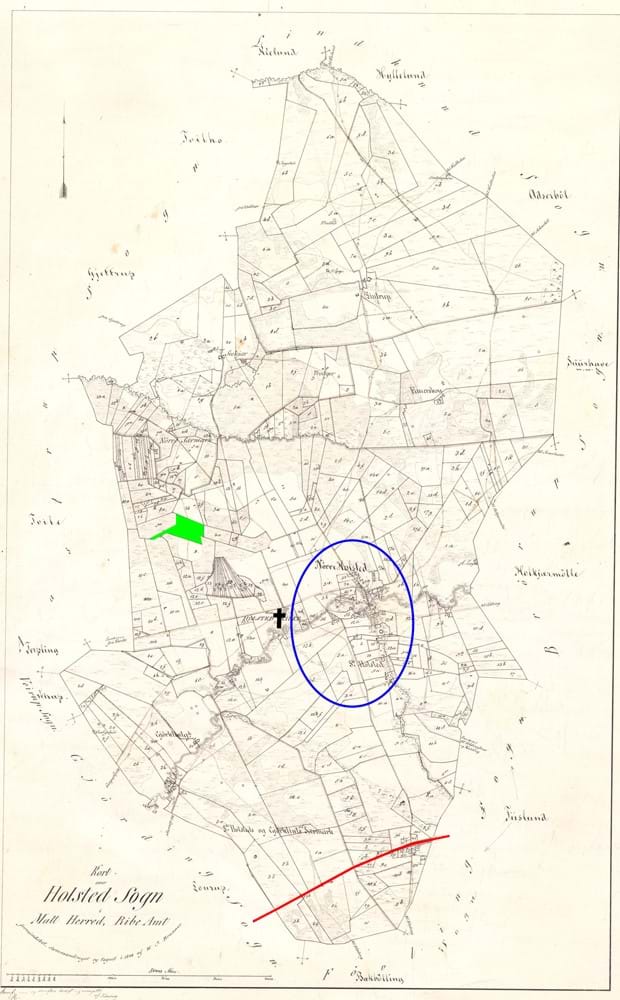 Map of Holsted Parish, Denmark, late 1800s