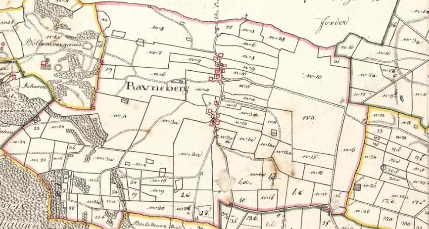 Cadaster Map of Ravnebjerg in Sanderum, Denmark